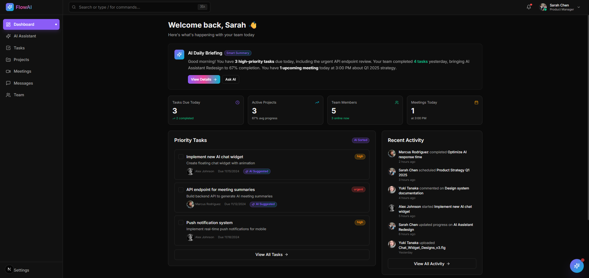 AI-Powered Team Collaboration Platform — Dashboard