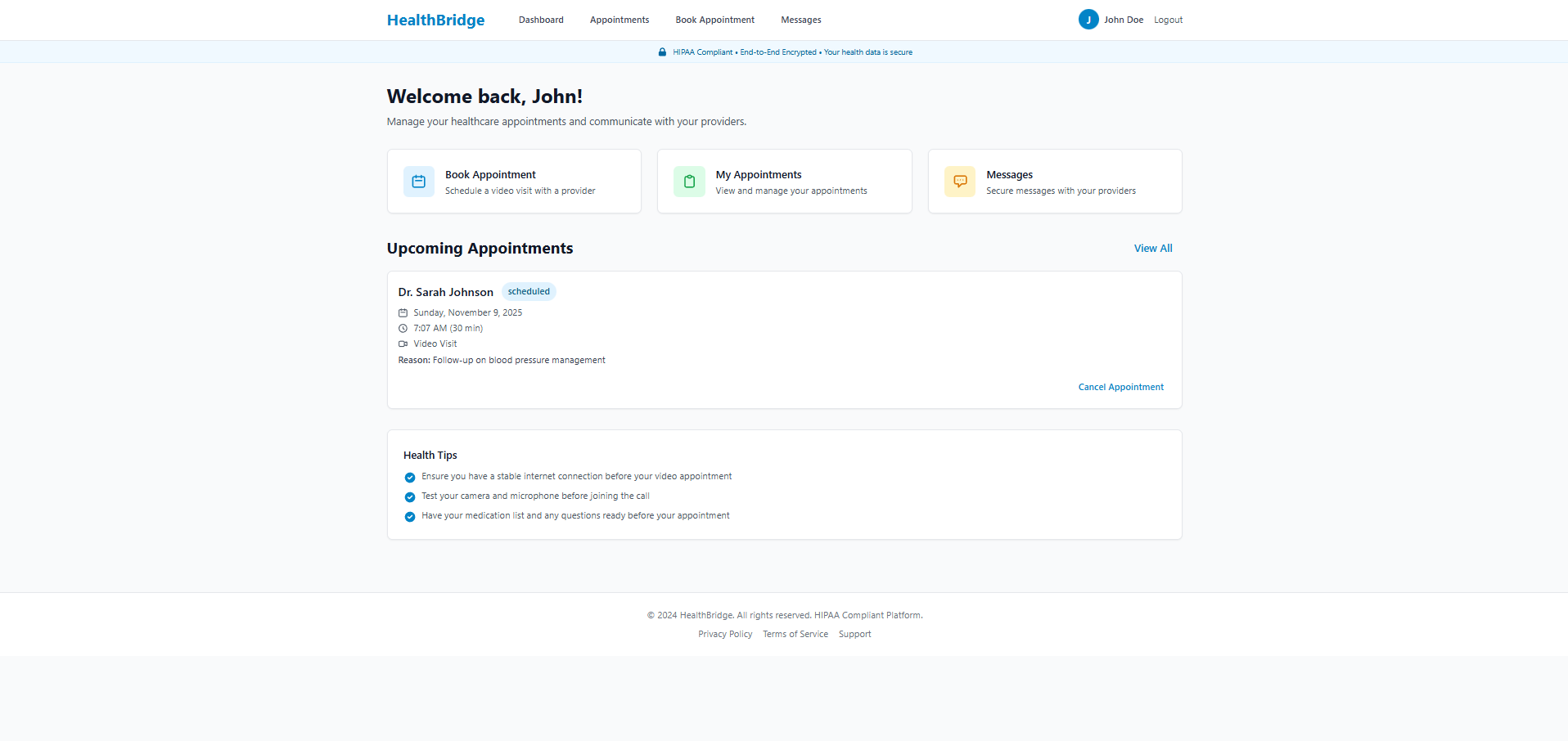 Telehealth & Patient Management Platform — Patient portal