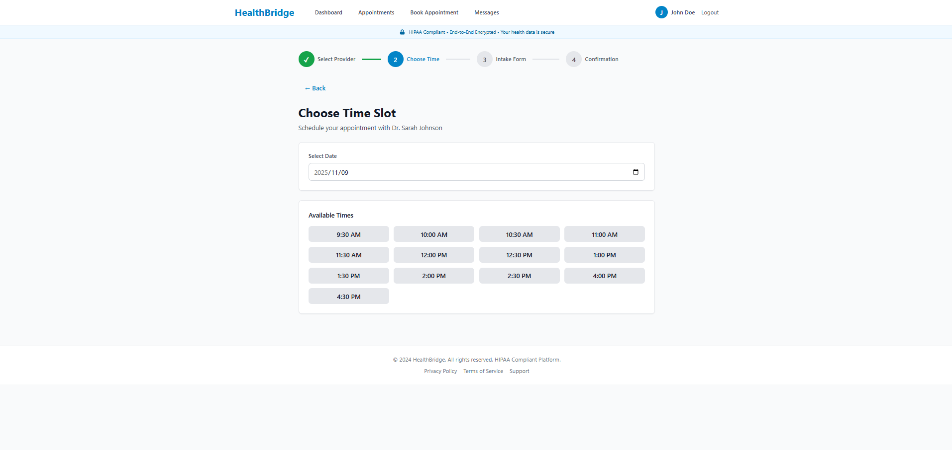 Telehealth & Patient Management Platform — Provider dashboard