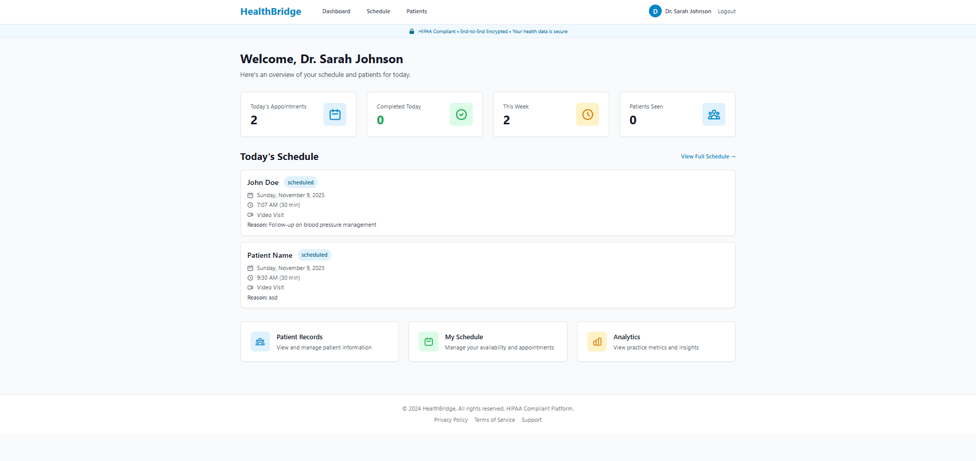Telehealth & Patient Management Platform — Scheduling
